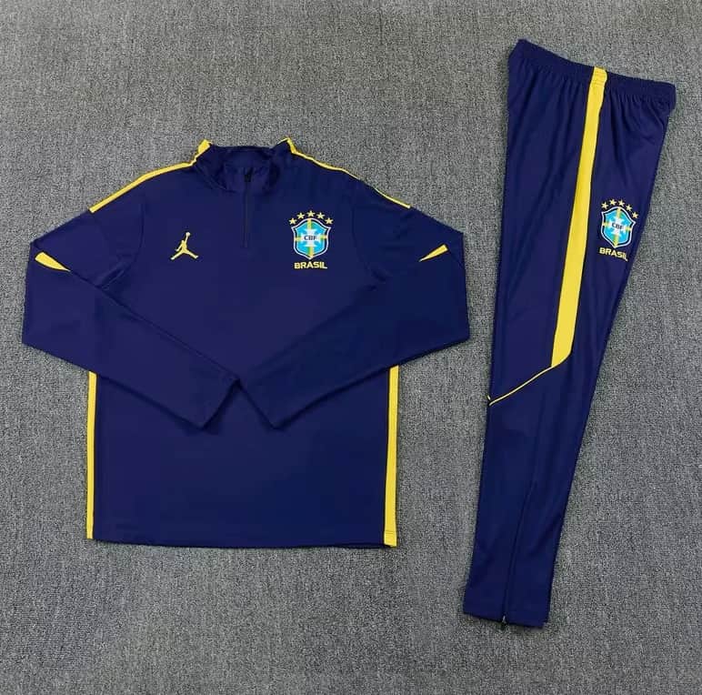 Thailand Quality(AAA) 2026 Brazil Dark Blue Soccer Tracksuit