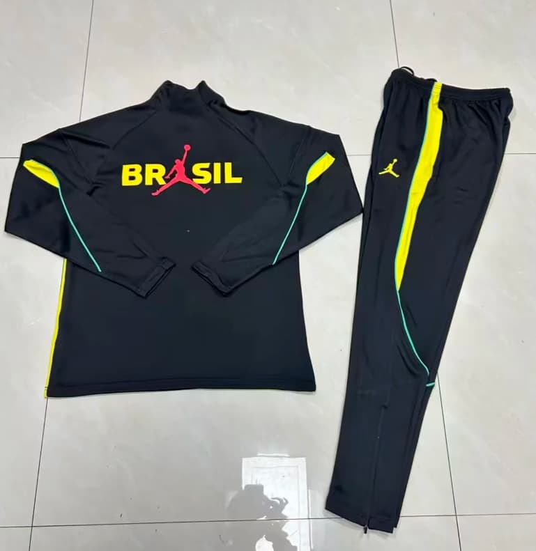 Kids - Thailand Quality(AAA) 2026 Brazil Black Soccer Tracksuit