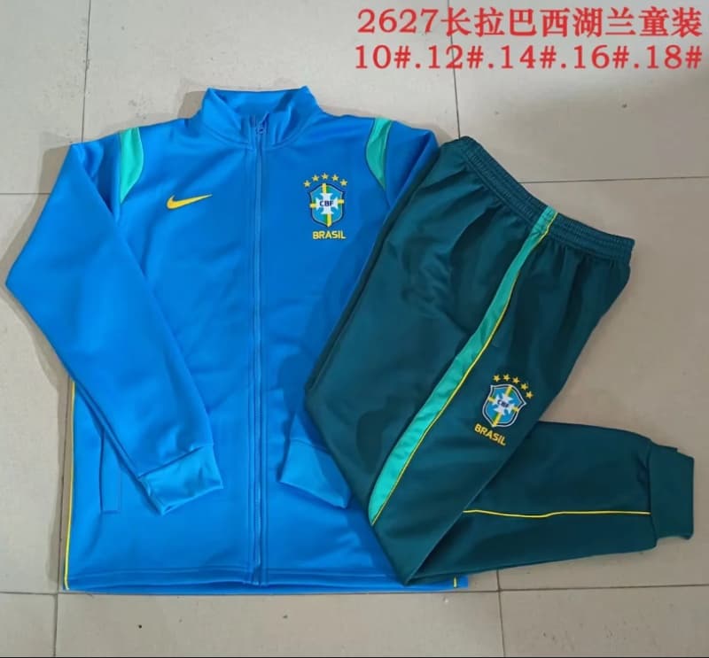 Kids - Thailand Quality(AAA) 2026 Brazil Blue Soccer Tracksuit 02