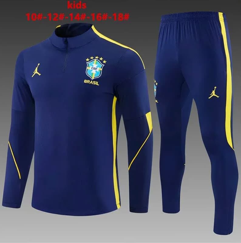 Kids - Thailand Quality(AAA) 2026 Brazil Dark Blue Soccer Tracksuit