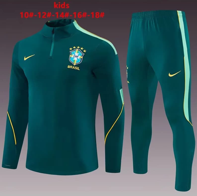 Kids - Thailand Quality(AAA) 2026 Brazil Green Soccer Tracksuit