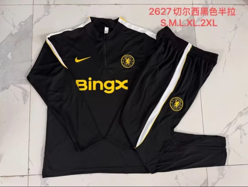 Thailand Quality(AAA) 26/27 Chelsea Black Soccer Tracksuit 02