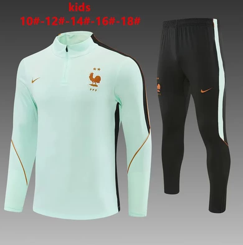 Kids - Thailand Quality(AAA) 2026 France Light Green Soccer Tracksuit Kids - Thailand Quality(AAA) 2026 France Light Green Soccer Tracksuit