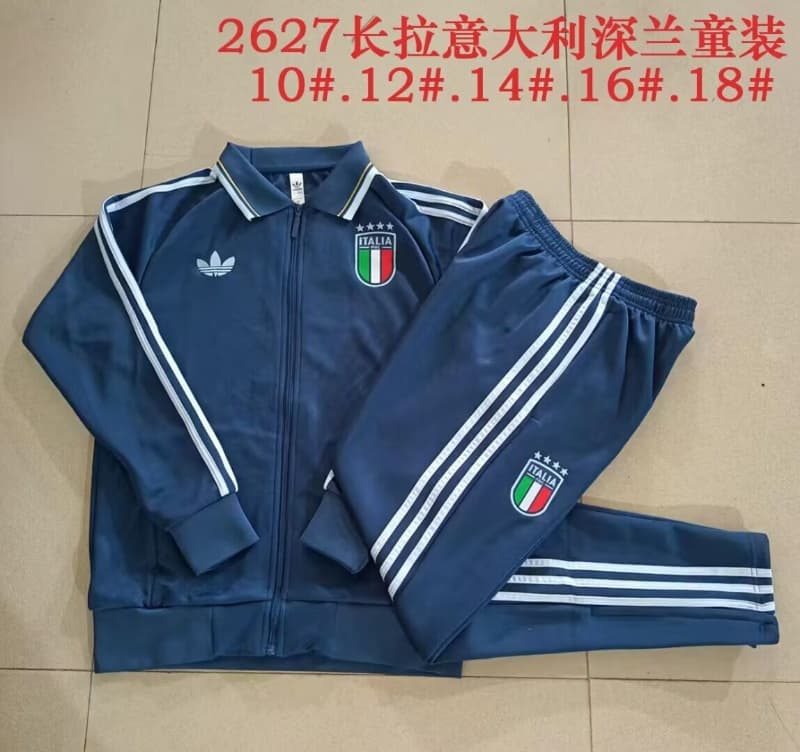 Kids - Thailand Quality(AAA) 2026 Italy Dark Blue Soccer Tracksuit Kids - Thailand Quality(AAA) 2026 Italy Dark Blue Soccer Tracksuit