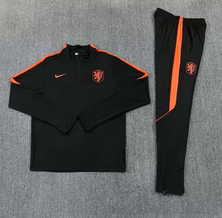Thailand Quality(AAA) 2026 Netherlands Black Soccer Tracksuit