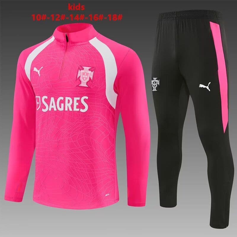 Kids - Thailand Quality(AAA) 2026 Portugal Pink Soccer Tracksuit Kids - Thailand Quality(AAA) 2026 Portugal Pink Soccer Tracksuit