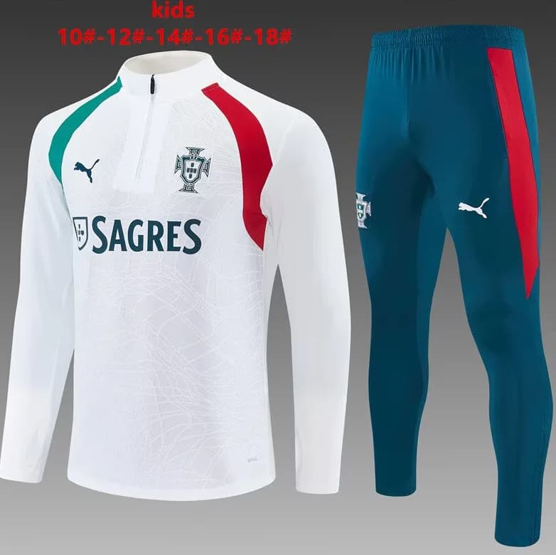 Kids - Thailand Quality(AAA) 2026 Portugal White Soccer Tracksuit Kids - Thailand Quality(AAA) 2026 Portugal White Soccer Tracksuit