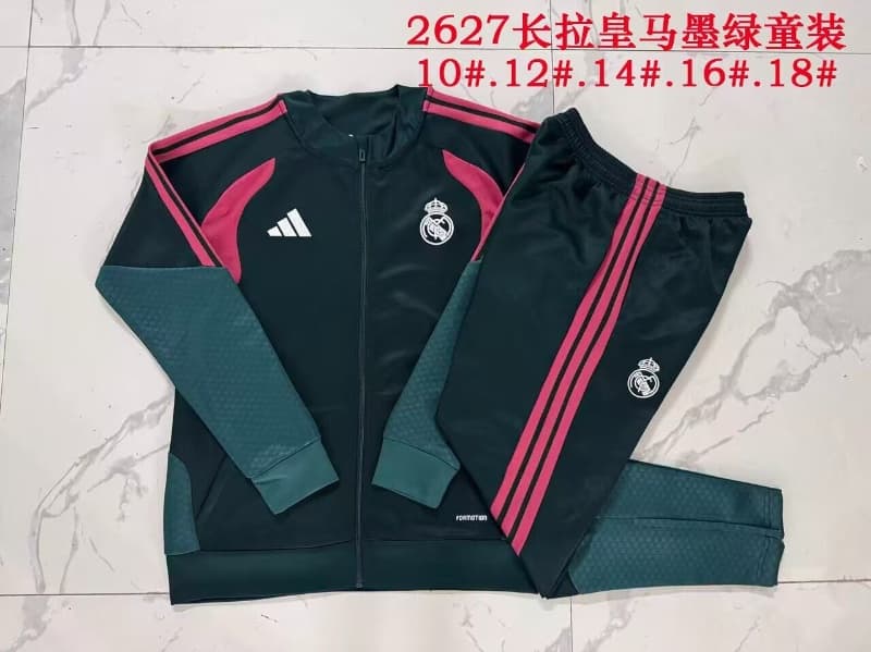 Kids - Thailand Quality(AAA) 26/27 Real Madrid Dark Green Soccer Tracksuit Kids - Thailand Quality(AAA) 26/27 Real Madrid Dark Green Soccer Tracksuit