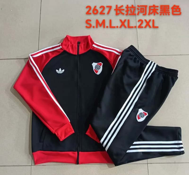Thailand Quality(AAA) 2026 River Plate Black Soccer Tracksuit Thailand Quality(AAA) 2026 River Plate Black Soccer Tracksuit