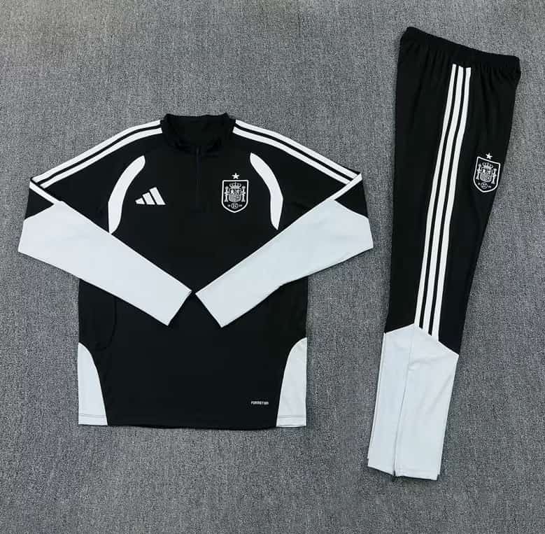 Thailand Quality(AAA) 2026 Spain Black Soccer Tracksuit
