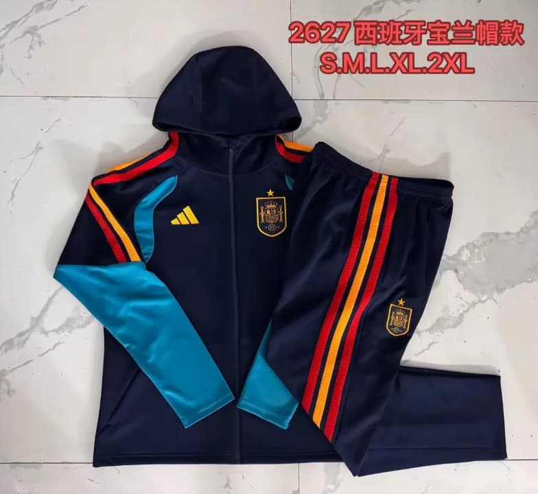 Thailand Quality(AAA) 2026 Spain Dark Blue Soccer Tracksuit 05 Thailand Quality(AAA) 2026 Spain Dark Blue Soccer Tracksuit 05