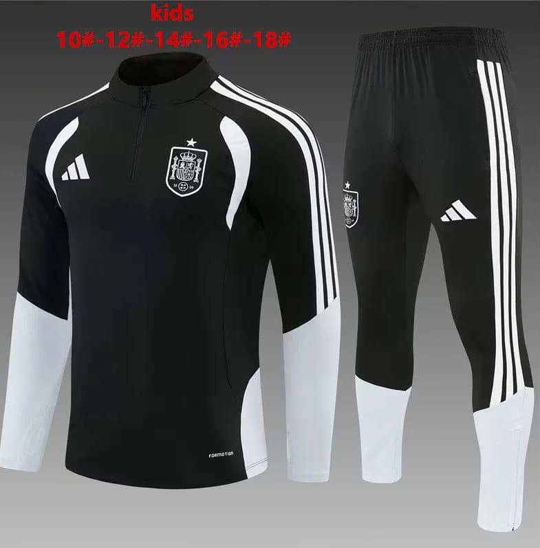 Kids - Thailand Quality(AAA) 2026 Spain Black Soccer Tracksuit