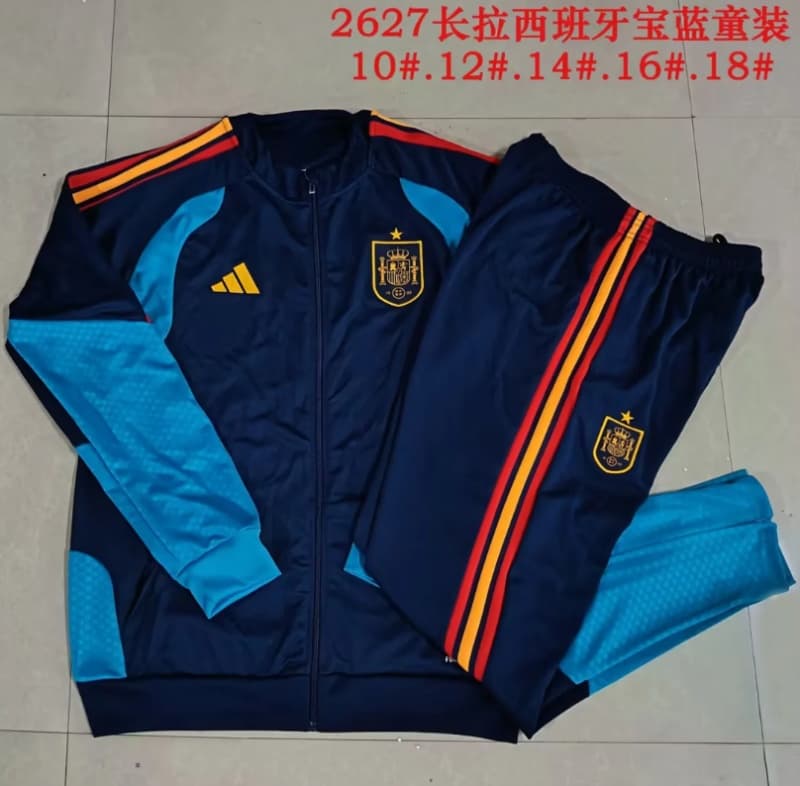 Kids - Thailand Quality(AAA) 2026 Spain Dark Blue Soccer Tracksuit 02