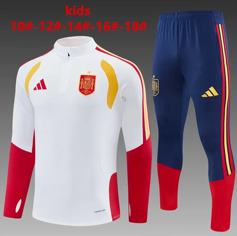Kids - Thailand Quality(AAA) 2026 Spain White Soccer Tracksuit