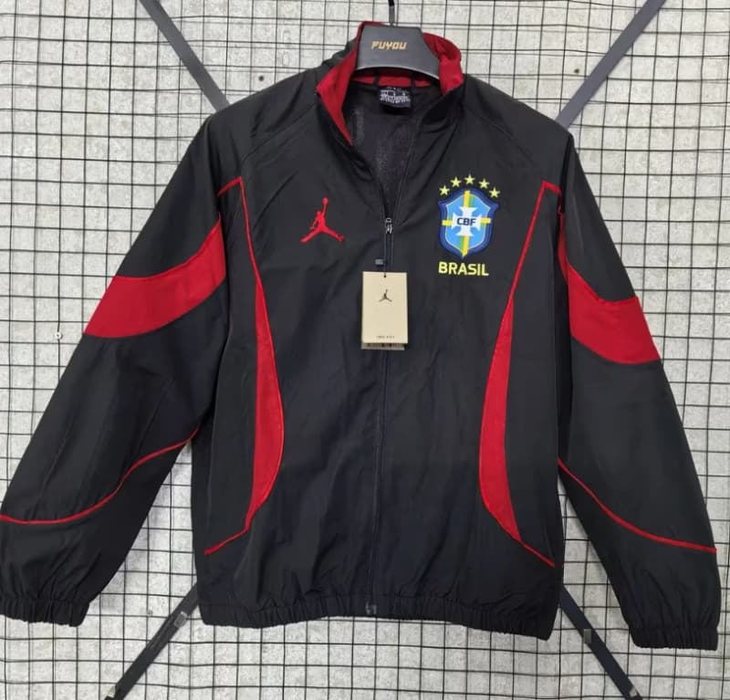Thailand Quality(AAA) 2026 Brazil Black Soccer Windbreaker