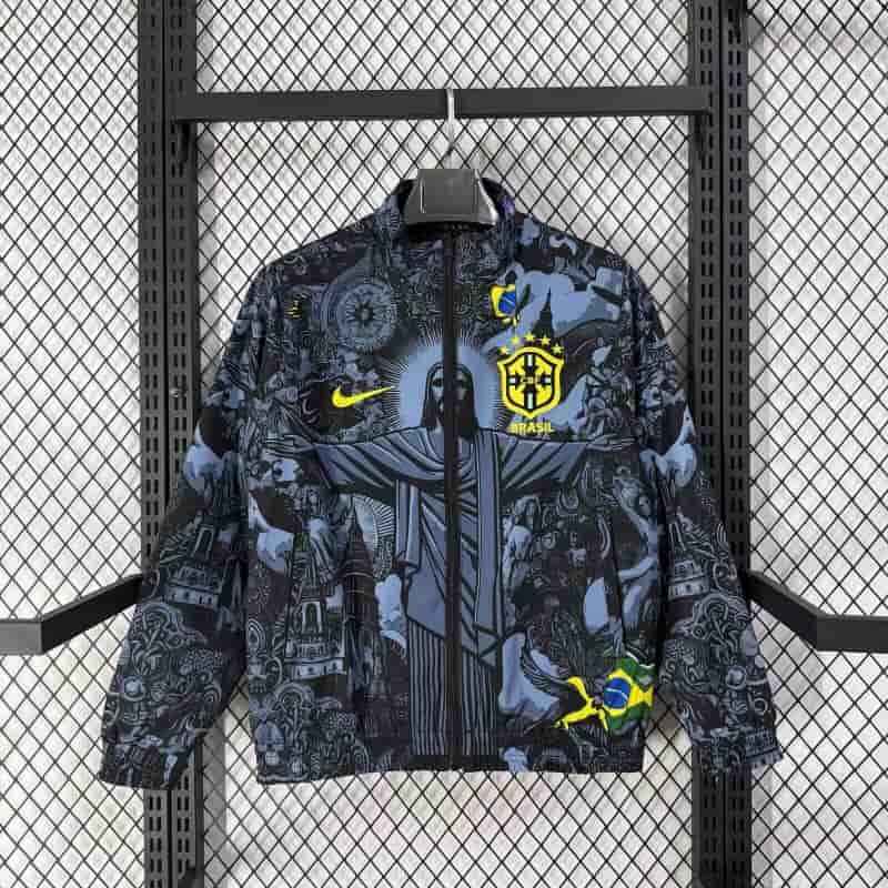 Thailand Quality(AAA) 2026 Brazil Jesus Reversible Soccer Windbreaker