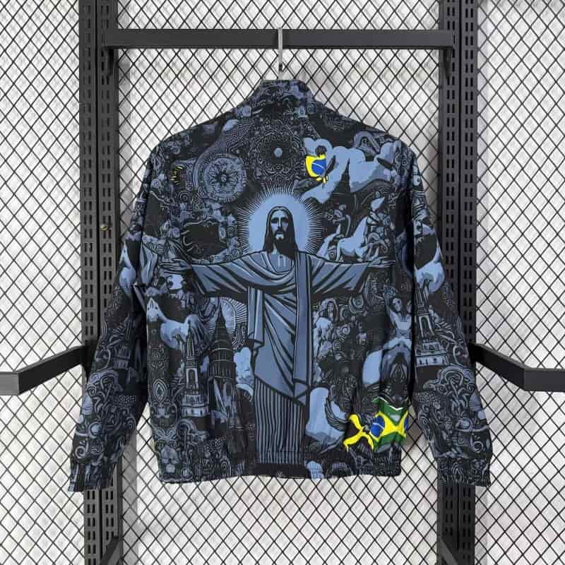 Thailand Quality(AAA) 2026 Brazil Jesus Reversible Soccer Windbreaker