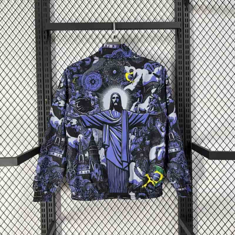 Thailand Quality(AAA) 2026 Brazil Jesus Reversible Soccer Windbreaker
