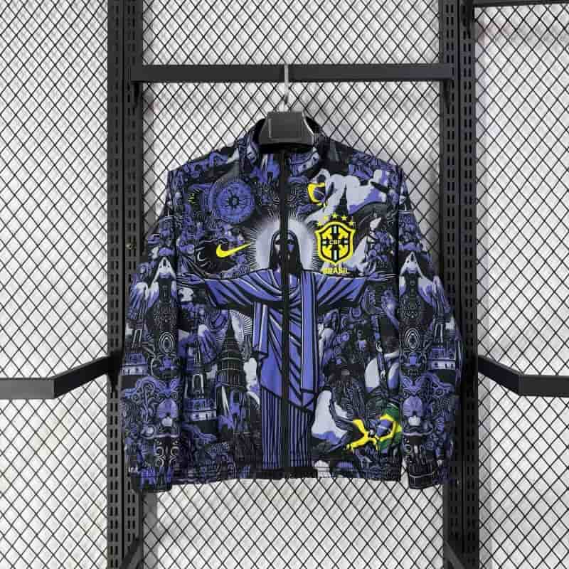 Thailand Quality(AAA) 2026 Brazil Jesus Reversible Soccer Windbreaker