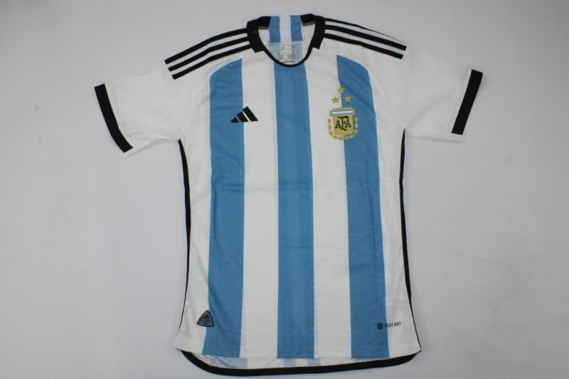 Thailand Quality(AAA) 2022 World Cup Argentina Home 3 Stars Soccer Jersey(Player)