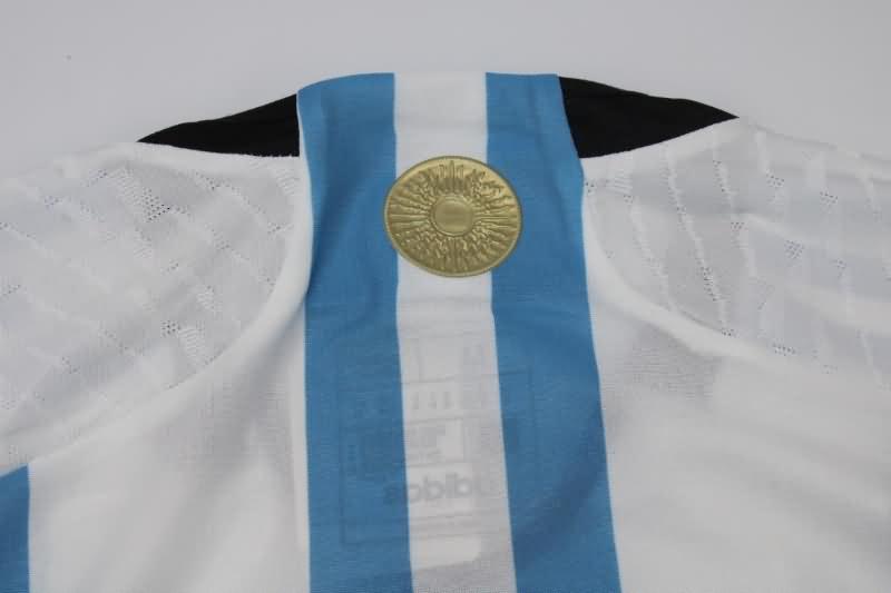 Thailand Quality(AAA) 2022 World Cup Argentina Home 3 Stars Soccer Jersey(Player)