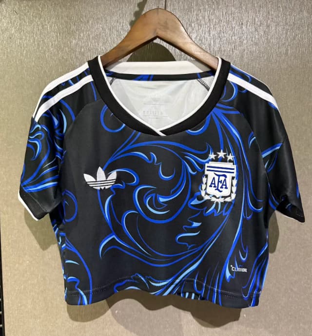 Thailand Quality(AAA) 2026 Argentina Away Women Cropped Soccer Jersey