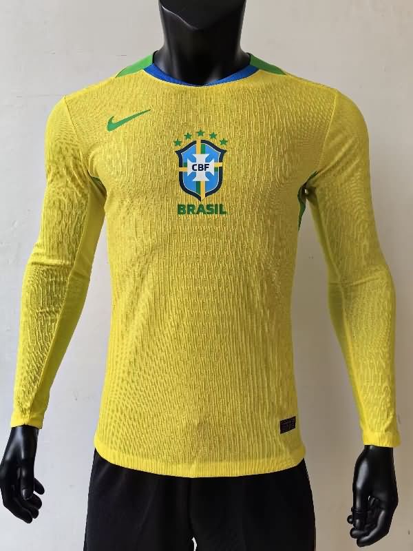 Thailand Quality(AAA) 2025 Brazil Home Long Sleeve Soccer Jersey (Player)