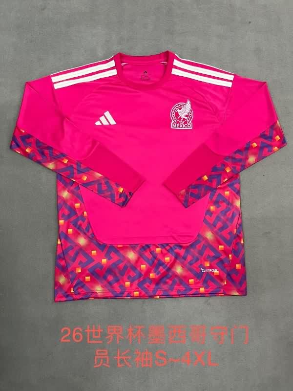 Thailand Quality(AAA) 2025 Mexico Goalkeeper Pink Long Sleeve Soccer Jersey