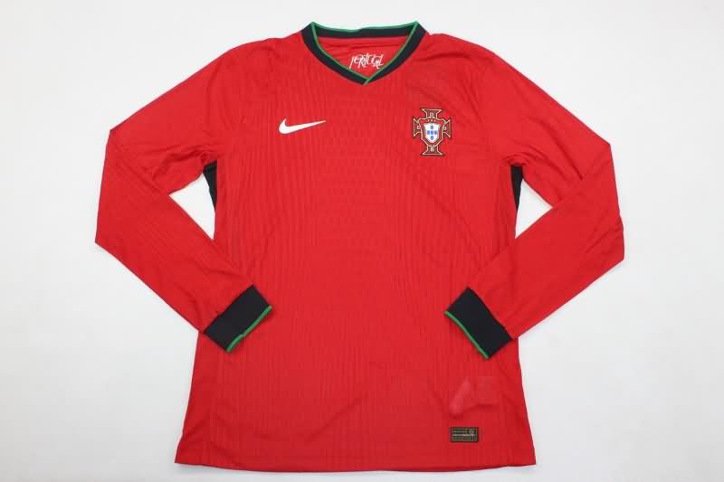 Thailand Quality(AAA) 2024 Portugal Home Long Sleeve Soccer Jersey (Player)