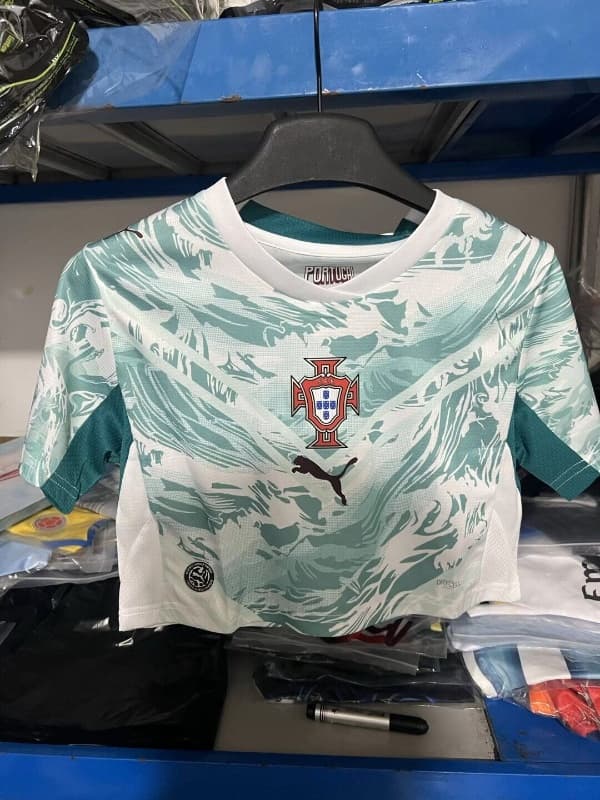 Thailand Quality(AAA) 2026 Portugal World Cup Away Women Cropped Soccer Jersey Thailand Quality(AAA) 2026 Portugal World Cup Away Women Cropped Soccer Jersey