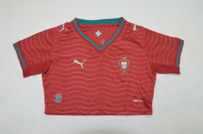 Thailand Quality(AAA) 2026 Portugal World Cup Home Women Cropped Soccer Jersey