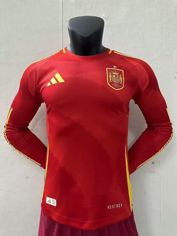 Thailand Quality(AAA) 2024 Spain Home Long Sleeve Soccer Jersey (Player)