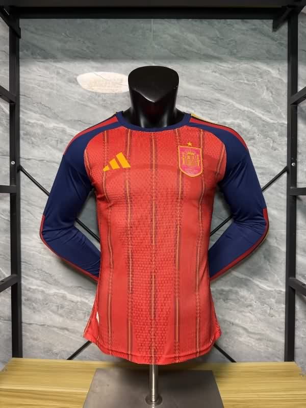 Thailand Quality(AAA) 2026 Spain World Cup Home Long Sleeve Soccer Jersey (Player) Thailand Quality(AAA) 2026 Spain World Cup Home Long Sleeve Soccer Jersey (Player)