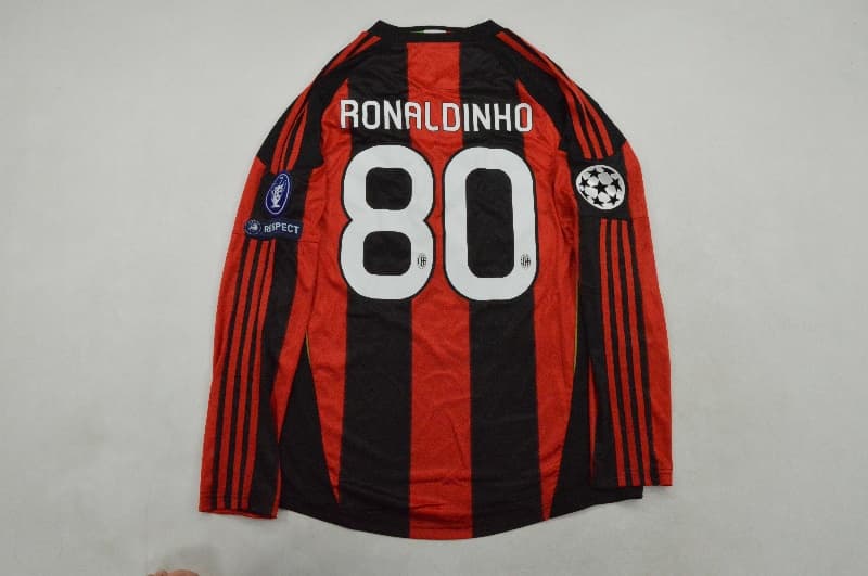Thailand Quality(AAA) 2010/11 AC Milan Home Long Sleeve Retro Soccer Jersey