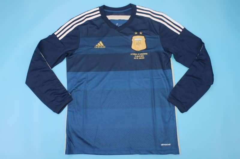 Thailand Quality(AAA) 2014 Argentina Away Long Sleeve Retro Soccer Jersey