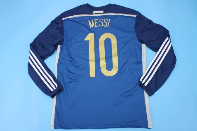 Thailand Quality(AAA) 2014 Argentina Away Long Sleeve Retro Soccer Jersey