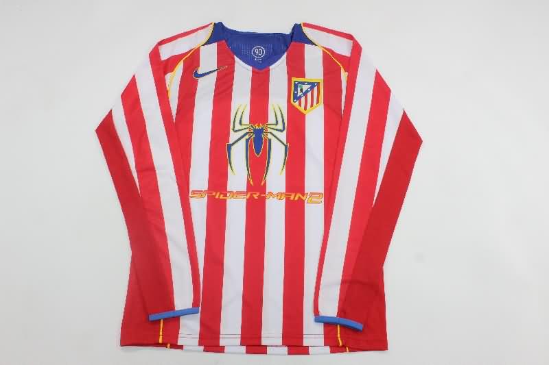 Thailand Quality(AAA) 2004/05 Atletico Madrid Home Long Sleeve Retro Soccer Jersey