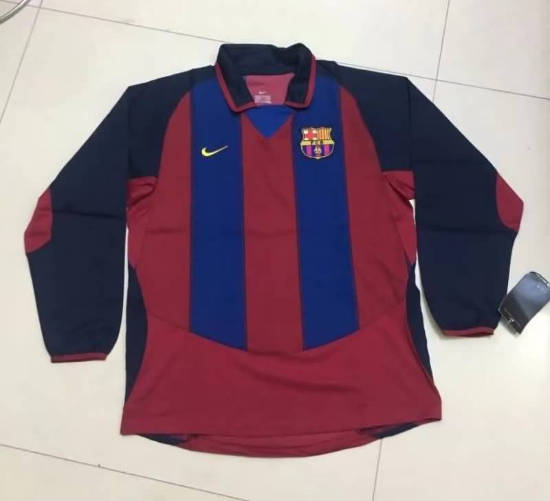 Thailand Quality(AAA) 2003/04 Barcelona Home Long Slevee Retro Soccer Jersey