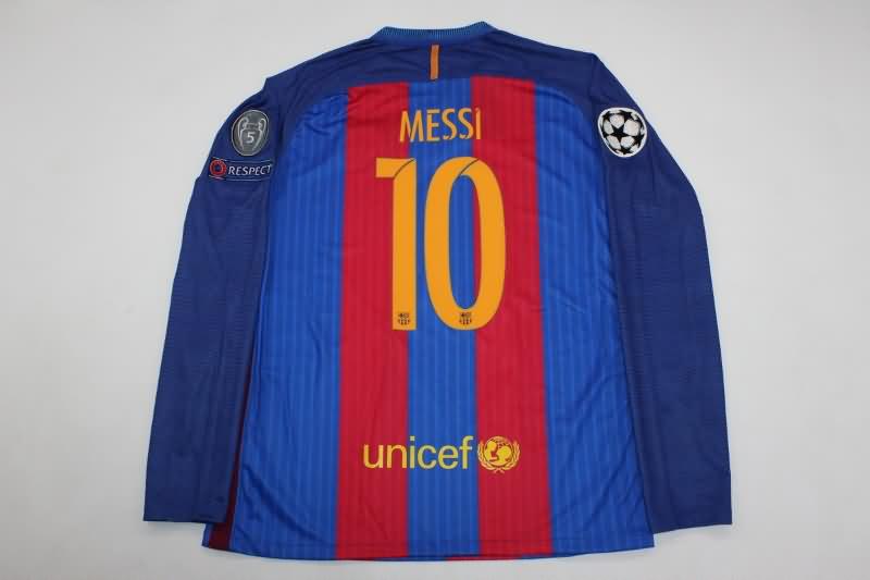 Thailand Quality(AAA) 2016/17 Barcelona Home Long Sleeve Retro Soccer Jersey