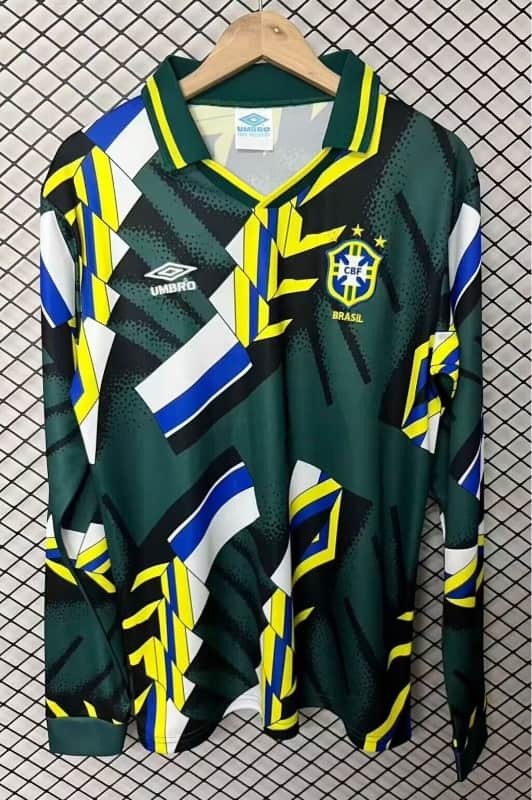 Thailand Quality(AAA) 1994 Brazil Goalkeeper Green Retro Long Soccer Jersey