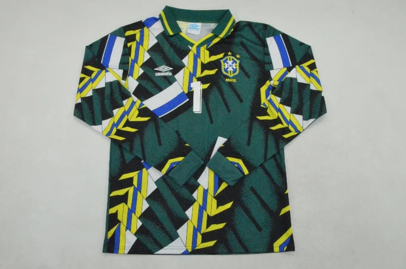 Thailand Quality(AAA) 1994 Brazil Goalkeeper Green Retro Long Soccer Jersey