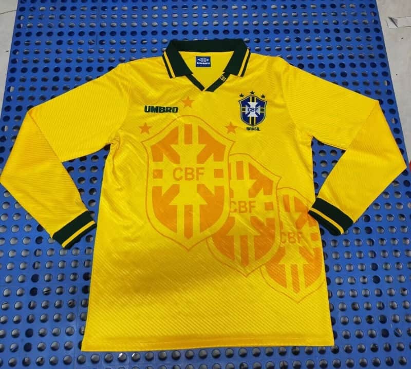 Thailand Quality(AAA) 1994 Brazil Home Retro Long Sleeve Soccer Jersey