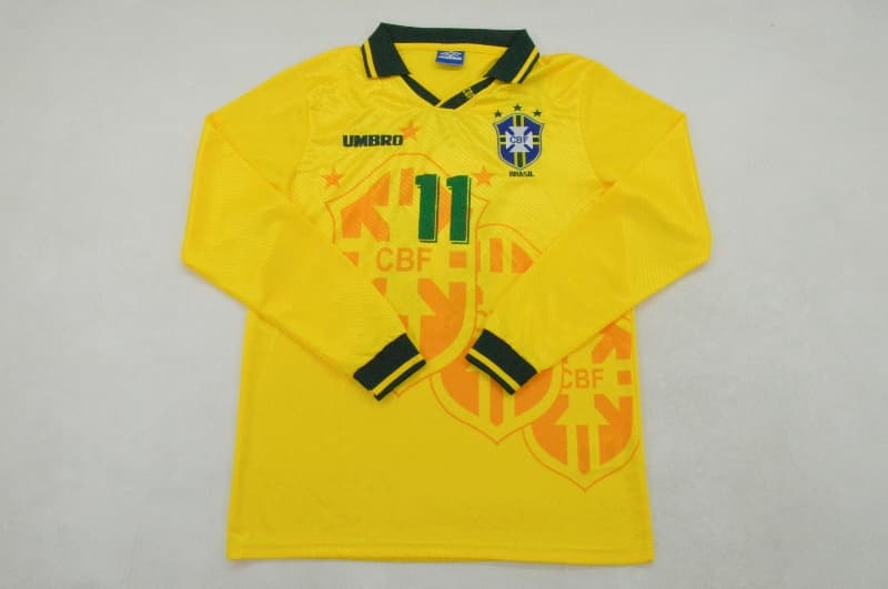 Thailand Quality(AAA) 1994 Brazil Home Retro Long Sleeve Soccer Jersey