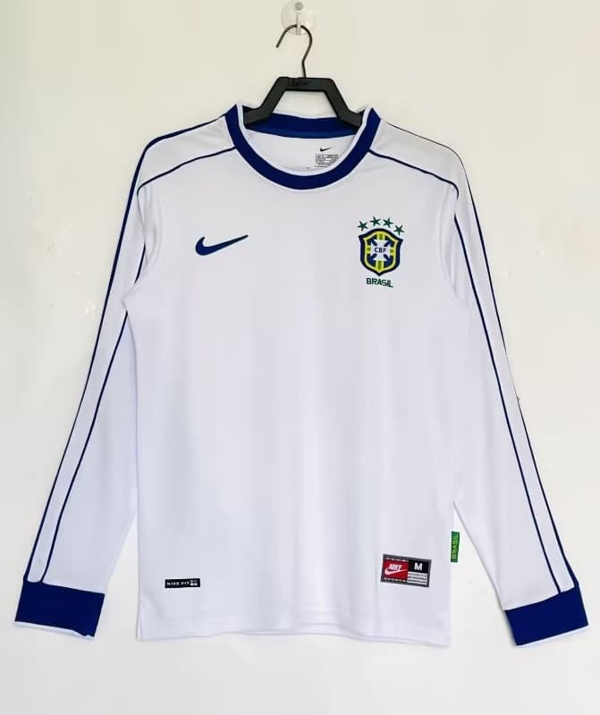 Thailand Quality(AAA) 1998 Brazil Goalkeeper White Retro Long Sleeve Soccer Jersey