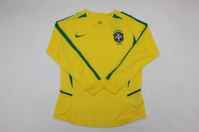 Thailand Quality(AAA) 2002 Brazil Home Long Sleeve Retro Soccer Jersey