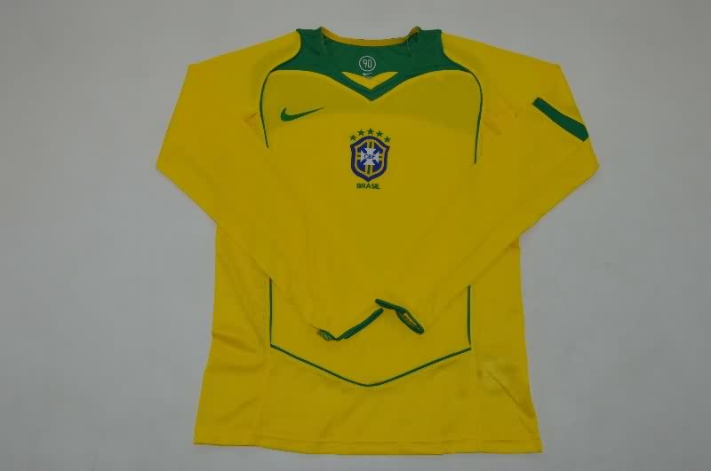 Thailand Quality(AAA) 2004 Brazil Home Retro Long Sleeve Soccer Jersey Thailand Quality(AAA) 2004 Brazil Home Retro Long Sleeve Soccer Jersey