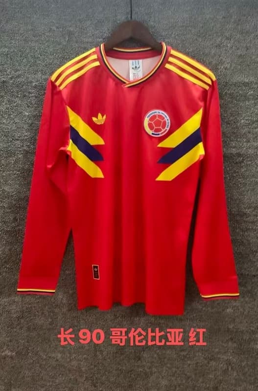 Thailand Quality(AAA) 1990 Colombia Away Retro Long Sleeve Soccer Jersey