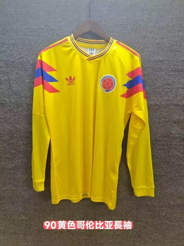Thailand Quality(AAA) 1990 Colombia Home Retro Long Sleeve Soccer Jersey