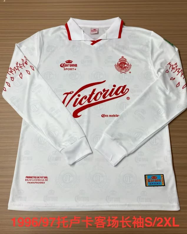 Thailand Quality(AAA) 1996/97 Deportivo Toluca Away Retro Long Sleeve Soccer Jersey