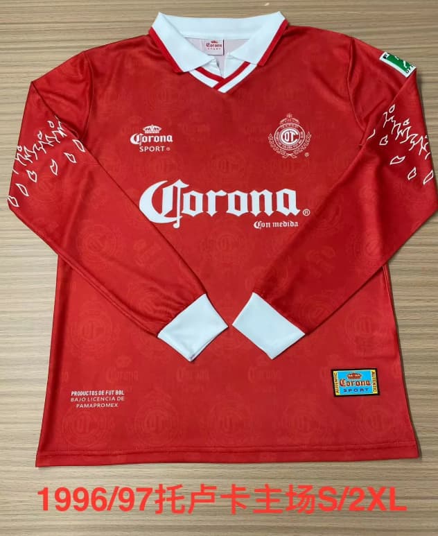 Thailand Quality(AAA) 1996/97 Deportivo Toluca Home Retro Long Sleeve Soccer Jersey